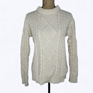 Elfric‎ Eden Cable Knit Sweater Size S Cream Fisherman Old Money Layers Classic